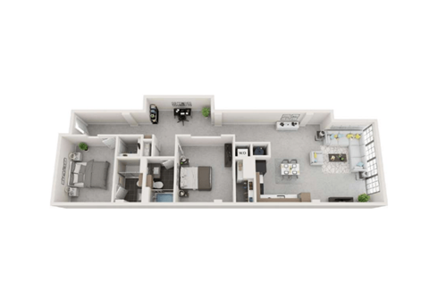 Floor plan for 2 beds, 2 baths, 1310 sqft